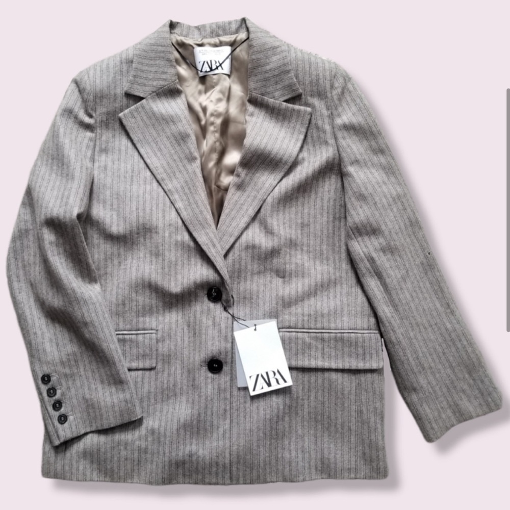 Zara pinstripe limited edition wool blend blazer back open slit rare - Picture 5 of 8